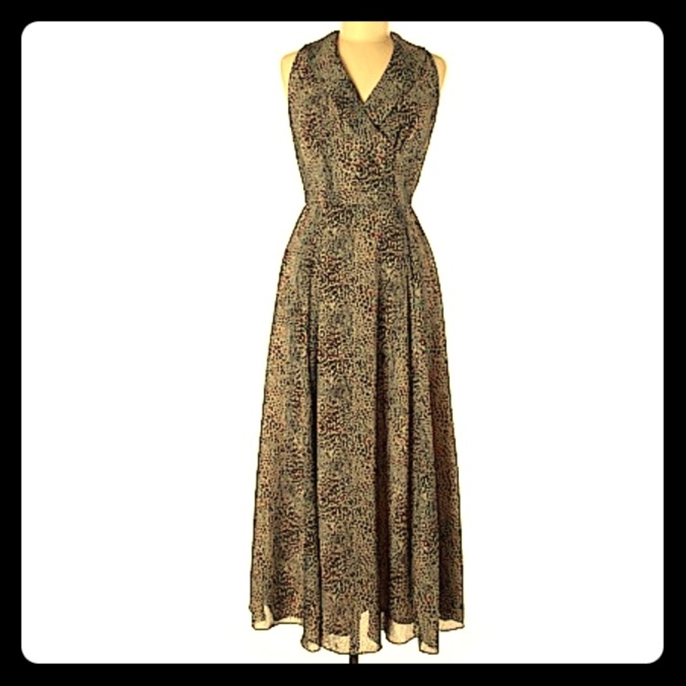 Datiani full length cheetah fitted dress w scarf 8